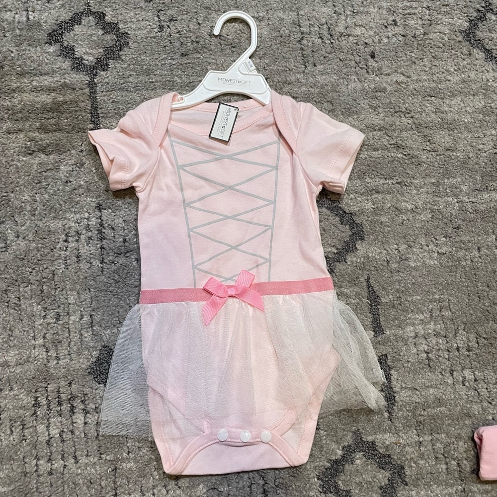 Pink and White Tutu Onesie with Ribbon Accent